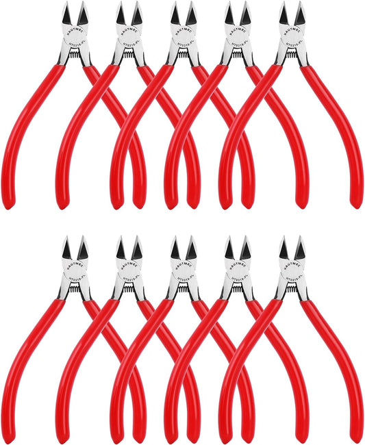 HAUTMEC 6" Flush Cutters Ultra Sharp Flush Cut Pliers 10PCS Small Wire Cutters for Crafting, Spring Loaded and Non-slip Grip Wire Snips for Plastic, Jewelry Marking, Artificial Flowers, HT0318-10PC
