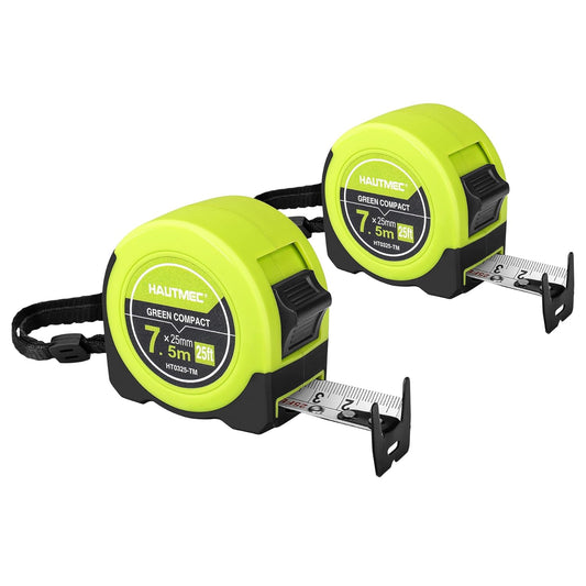HAUTMEC 25ft/7.5M Tape Measure,Dual-Scale (Inches & CM) with Fractions 1/8 Retractable & Compact Measuring Tape,for Construction, Engineering, HT0325-2PC