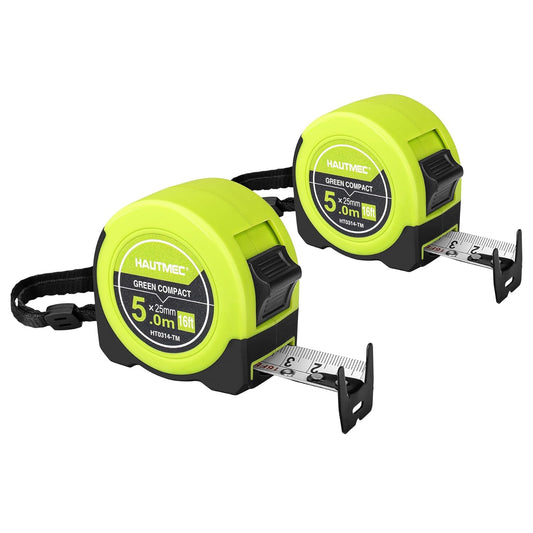 HAUTMEC 16ft/5M Tape Measure,Dual-Scale (Inches & CM) with Fractions 1/8 Retractable & Compact Measuring Tape,for Construction, Engineering,HT0314-2PC