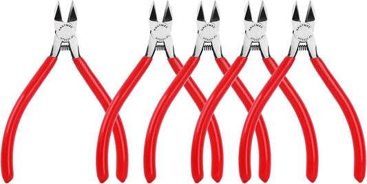 HAUTMEC 5" Precise Small Flush Cutting of Engineer Wire Cutter Plier 5PCS with Location Pin for Fine Shearing, Perfect for Circuit Board Cutting, Electronic Components, HT0327-5PC
