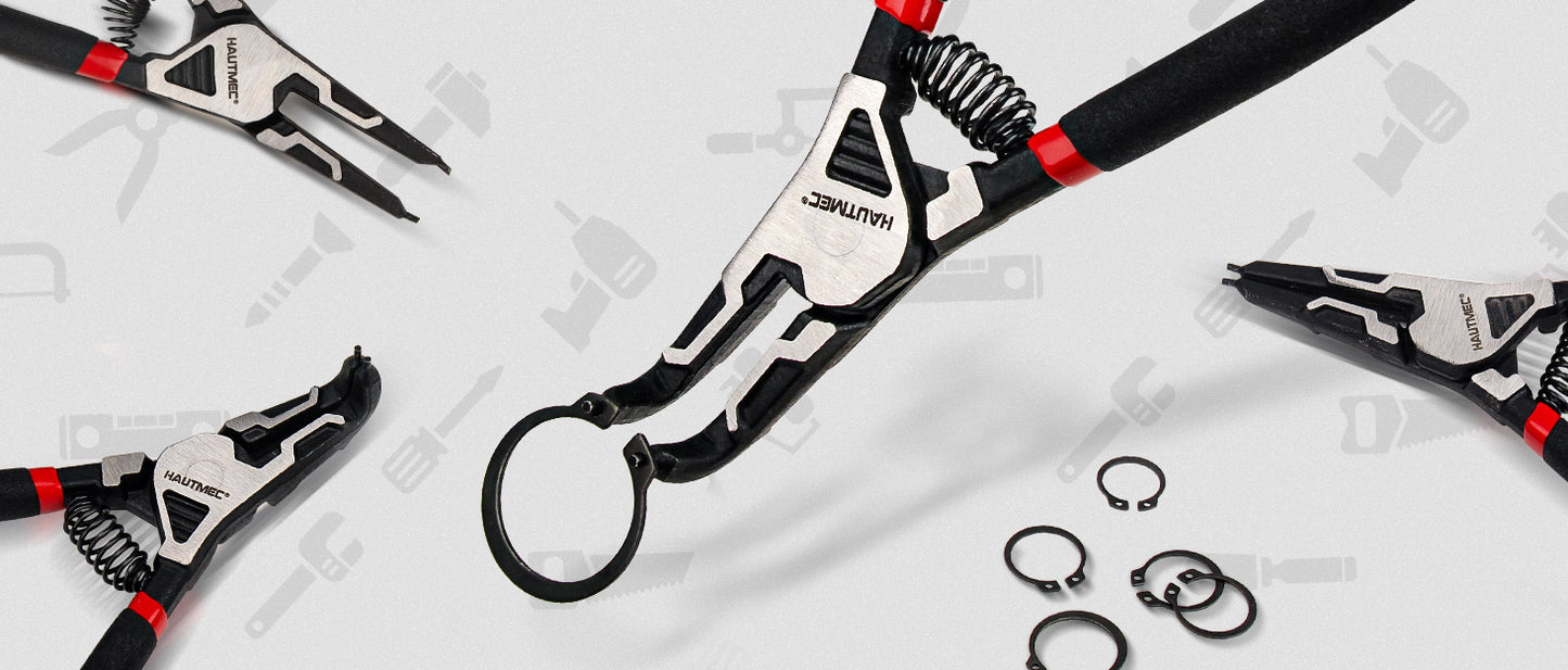 HAUTMEC 4PCS High Leverage Snap Ring Pliers Set,7 inches Internal/External Heavy Duty Circlip Pliers HT0280