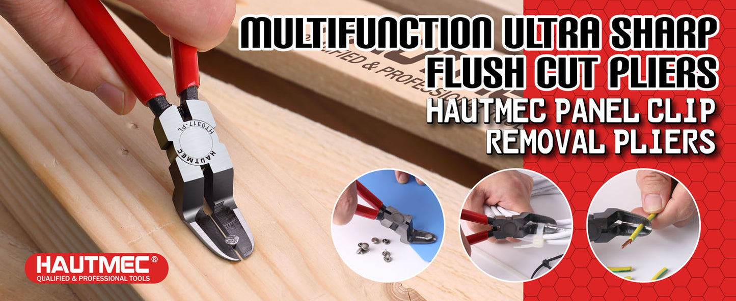 HAUTMEC 7 inch Panel Clip Removal Pliers Multifunction Flush Cut Pliers for Rivet and autobody tools and equipment HT0317