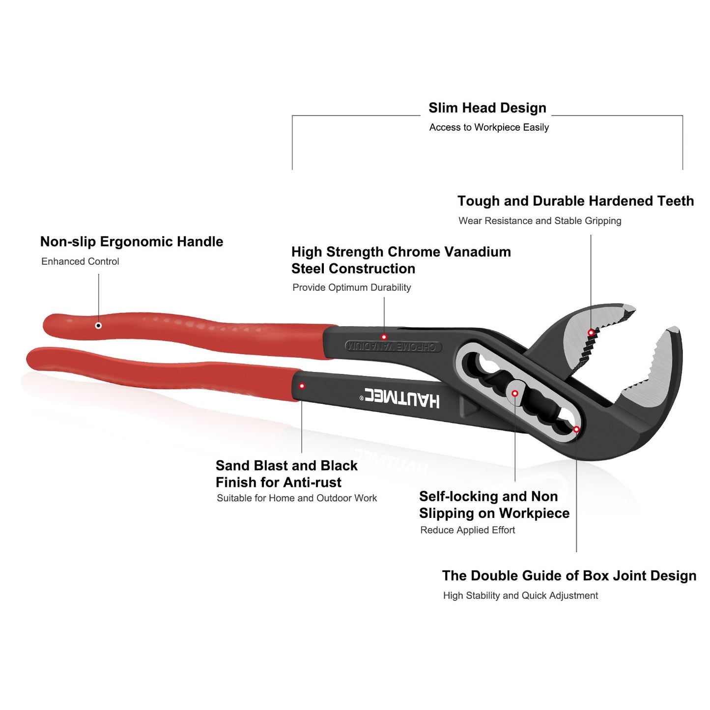 HAUTMEC Water Pump Pliers Set, Wider Opening,Groove Joint Pliers with Curved Jaw and Quick Adjustment Lock for Gripping,Repair,Nuts,Bolts, Pipe,12/10/7 Inch HT0323