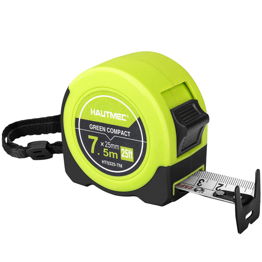 HAUTMEC 25ft/7.5M Tape Measure,Dual-Scale (Inches & CM) with Fractions 1/8 Retractable & Compact Measuring Tape,for Construction, Engineering, HT0325-TM