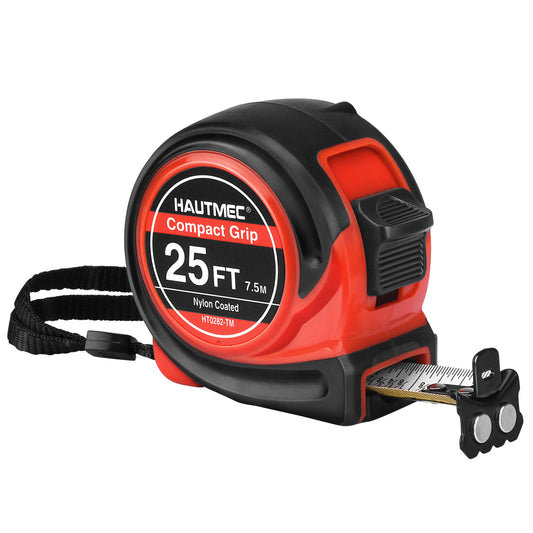 HAUTMEC Tape Measure 25Ft with Fraction 1/8,Double Side Metric and Inches Tape,Retractable Tape Measure,Magnetic Hook and Compact Case for Construction, Carpenter, Professionals HT0282-TM