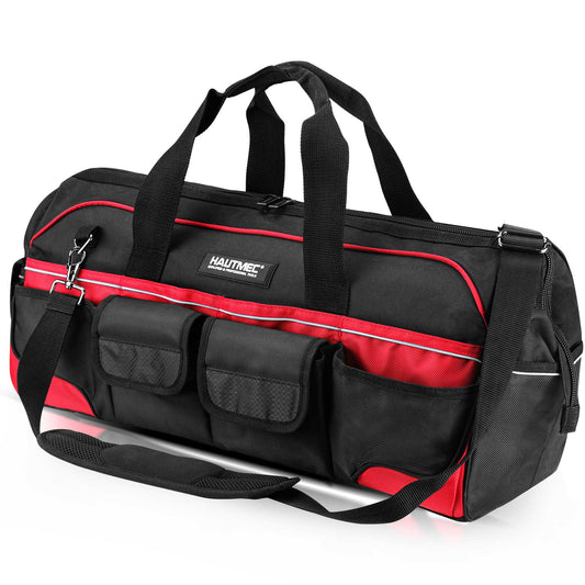 HAUTMEC 24 Inch 1680D Wide Mouth Tool Bag with Level Holder, Heavy Duty Tool Organizer Bag for Various Tools HT0284