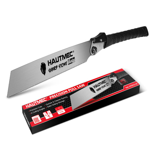 HAUTMEC Japanese Pull Saw, 9“ Foldable Hand Saw with SK5 Steel Blade, Trapezoidal Teeth for Woodworking, Sharp Stone Series, HT0312