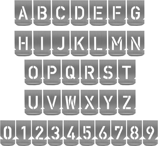 HAUTMEC 1 Inch(25mm) Letter Number Stencils Set, 36 Pcs Stainless Steel Templates for Spray Painting, Reusable for Signs, Artistic Creativity, Narrow HT0344