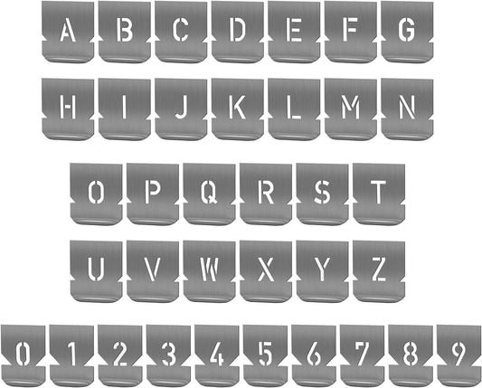 HAUTMEC 0.6Inch(15mm) Letter Number Stencils Set, 36 Pcs Stainless Steel Templates for Spray Painting, Reusable for Signs, Craf Metal DIY,Journaling, Narrow HT0343
