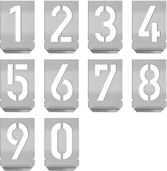 HAUTMEC Vintage Stainless Steel Numbers Stencils, 0 to 9 Stainless Steel Stencils & Holder, 50mm Numbers, Shop Stencil, Advertising Stencilling, Craft-Printing, Reusable HT0242