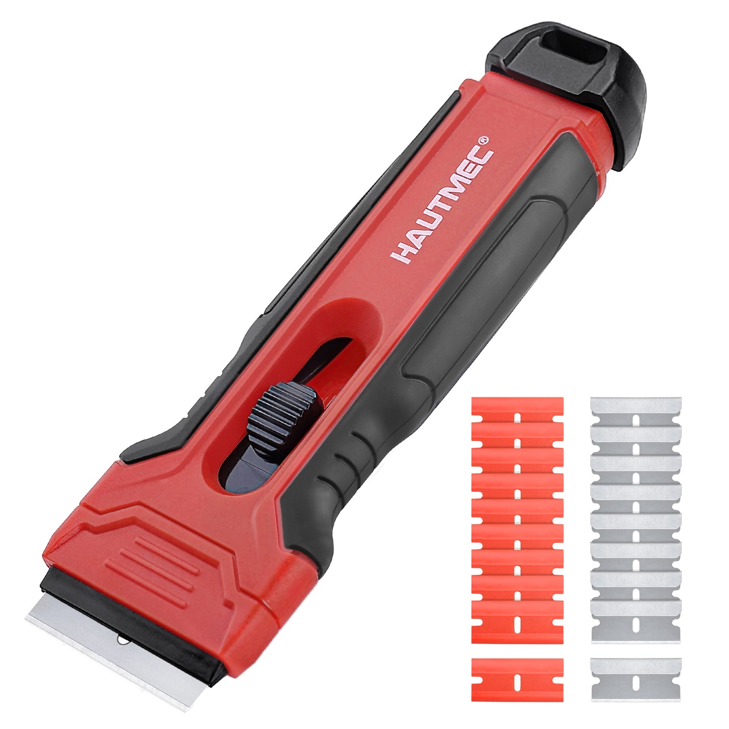 HAUTMEC Razor Blade Scraper Tool With 24Pcs Extra Blades, 10 Plastic Rozor Blades, 14 Carbon Steel Razor Blades, Removing Decals, Stickers, Labels for Glass, Tile, Window, Car, Cooktops HTPBM25031