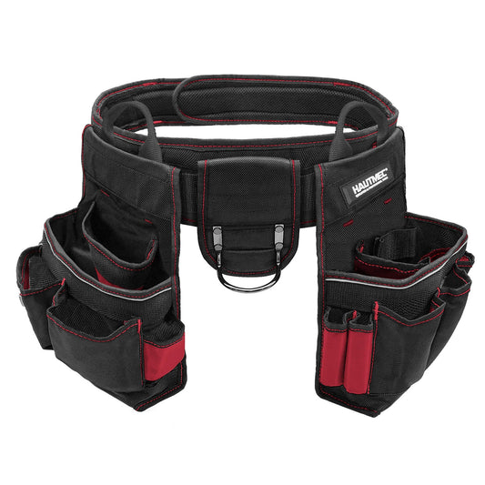 HAUTMEC Heavy Duty Framing Tool Belt Electrician Tools Pouch Organizer Work Belts For Men, 12-Pocket 1680D Tool Bag with Waist Strap Hammer Holder and 360°Reflective Strips, HT0177-TBR-NEW