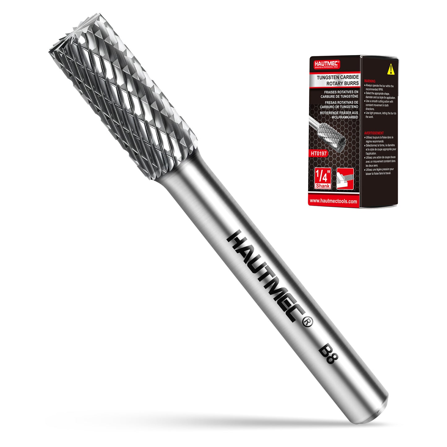 HAUTMEC Pro Cylinder Tungsten Rotary File Carbide Burr 1/4" Shank Double Cut for Die Grinder Bit Woodworking,Drilling, Metal Carving, Engraving, PolishingHT0197-MC