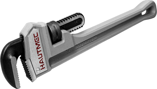 HAUTMEC 14 Inch Aluminum Straight Pipe Wrench, Adjustable Plumbing Wrench, 2" Jaw Capacity, Heavy Duty Plumbing Pipe Wrench, for Pipes, Tees, Ball Valves and Other Objects HT0021-PW