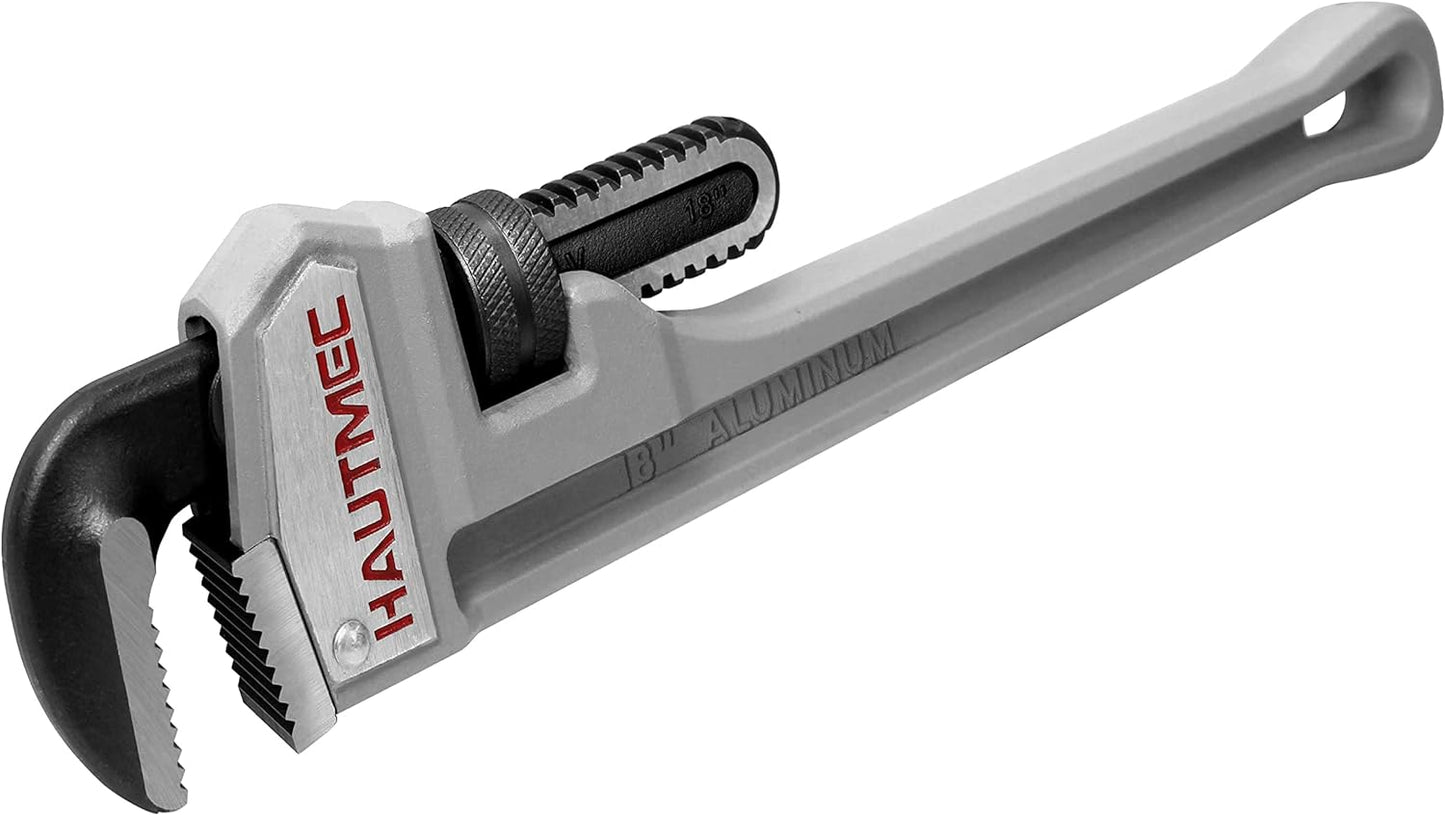 HAUTMEC 18 Inch Aluminum Straight Pipe Wrench,Heavy Duty Adjustable Plumbing Wrench, 2-1/2" Jaw Capacity,for Pipes, Tees, Ball Valves and Other Objects HT0186-PW