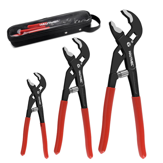HAUTMEC 3PCS Tongue and Groove Joint Pliers Set,Auto-Adjusting Quick-Action Water Pump Pliers with Storage Tool Bag,Includes 7-inch,10-inch, and 12-inch HT0324-PL