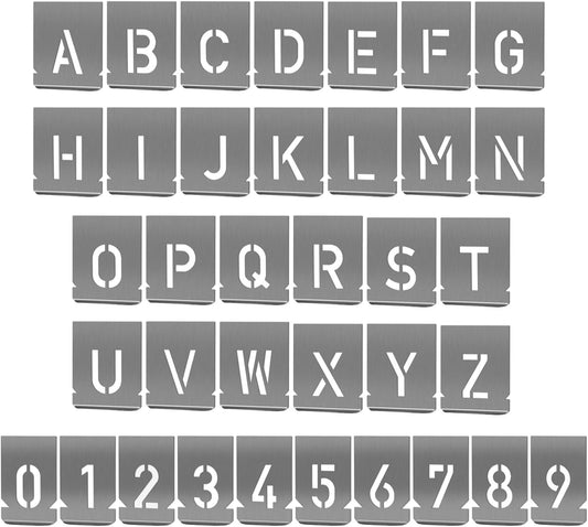 HAUTMEC 1.4Inch(35mm) Letter Number Stencils Set, 36 Pcs Stainless Steel Templates for Spray Painting, Reusable for Signs, Artistic Creativity, Narrow HT0345