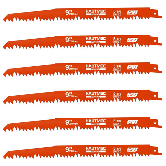HAUTMEC 9 Inch Reciprocating Saw Blades,Sawzall Blades,Pruner Saw Blades 6 Piece Set for Wood and Trimming Cutting HT0167-CT