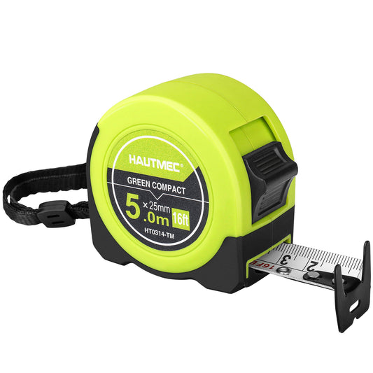 HAUTMEC 16Ft Tape Measure with Fractions 1/8,Multi-Catch Hook Retractable Measuring Tools,Heavy Duty Green Compact Case for Construction, Carpenter, Professionals HT0314