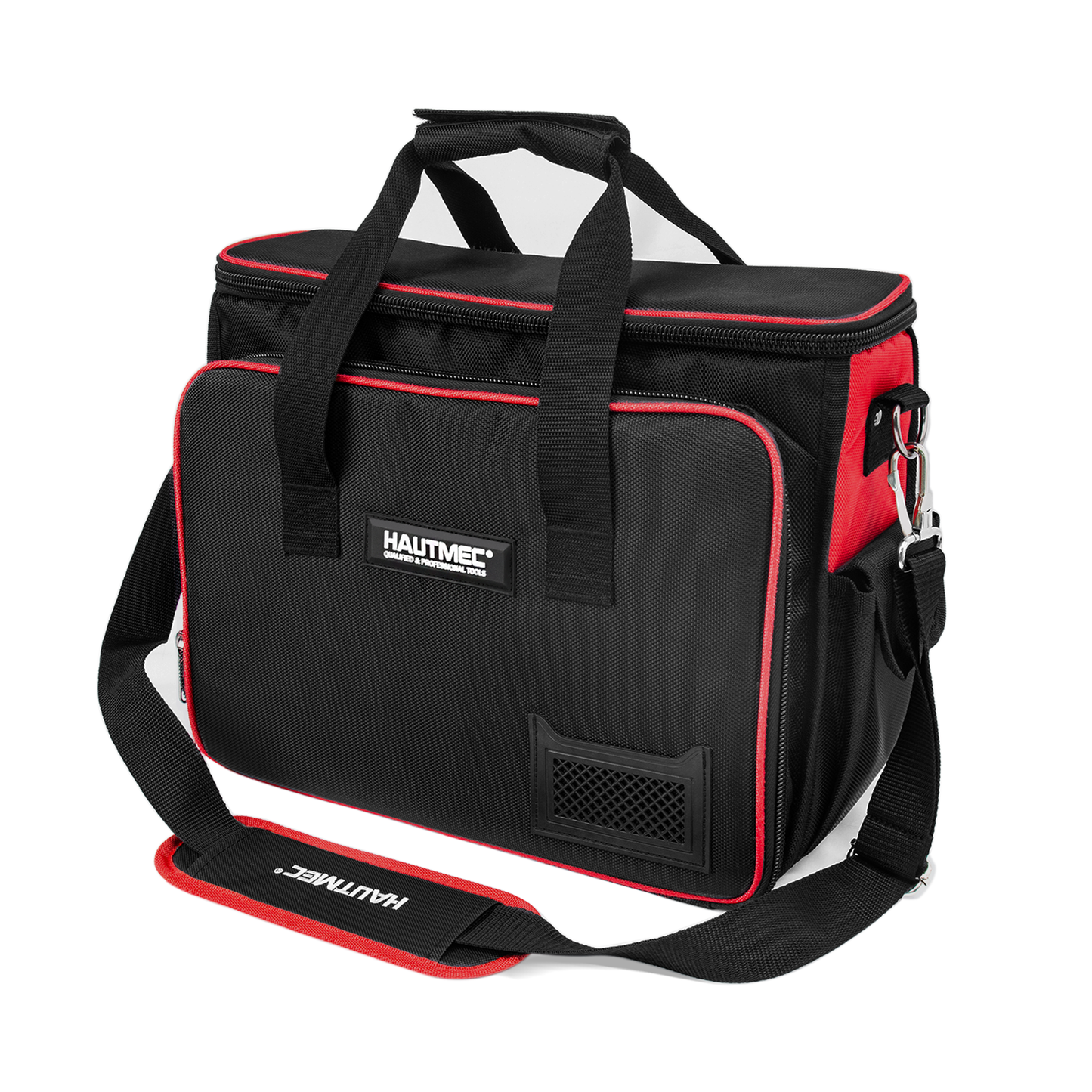 HAUTMEC Heavy-Duty Tool Bag for Electricians & Technicians, 42-Pocket Work Tool Case with Laptop Compartment, 1680D Water-resistant Nylon, Adjustable Shoulder Strap, HT0408-TB