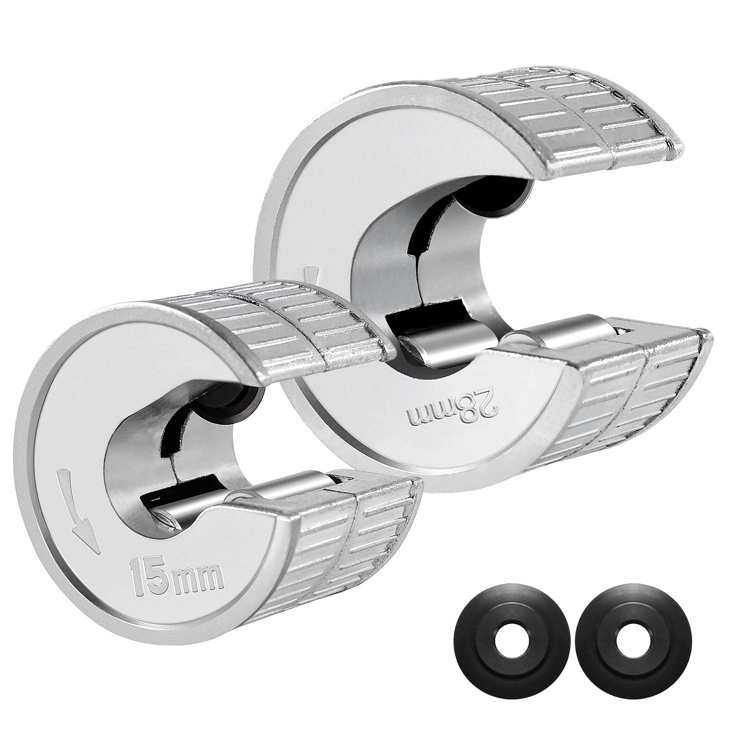HAUTMEC Copper Pipe Cutter Sturdy Plumbing Auto Cut Tube Cutter Set Twin Pack 15 & 22mm Pipe Cutters Pipe Slice with 2 Spare Pipe Cutting Wheel Blades,PL7261701
