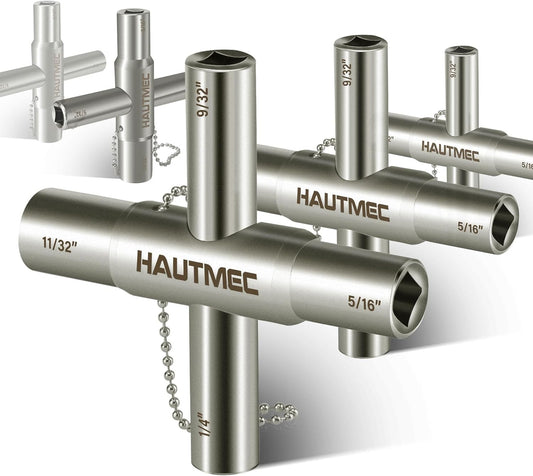 HAUTMEC 5pcs 4 Way Sillcock Water Key Faucet Valve Tool Spigot Key 1/4", 9/32", 5/16", 11/32" PL0028-5