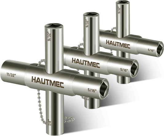 HAUTMEC 3pcs 4 Way Sillcock Water Key Faucet Valve Tool Spigot Key 1/4", 9/32", 5/16", 11/32" PL0028-3