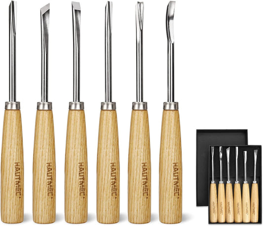 HAUTMEC Wood Carving Tools Set of 6, Wood Gouge Tools Set, Fishtail Gouges to Reach into Tight Spaces for Hobbyists or Professionals HT0236-WW