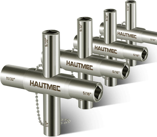 HAUTMEC 4pcs 4 Way Sillcock Water Key Faucet Valve Tool Spigot Key 1/4", 9/32", 5/16", 11/32" PL0028-4