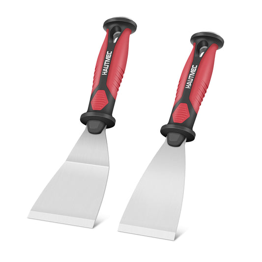 HAUTMEC 2pc Putty Knife Set, 2.5 in Staight and 3 in Offset Scrapers, Heavy Duty Stainless Steel Blade and Hammer End for Removing Wallpaper, Applying Putty, Plaster, Cement HT0061-PT