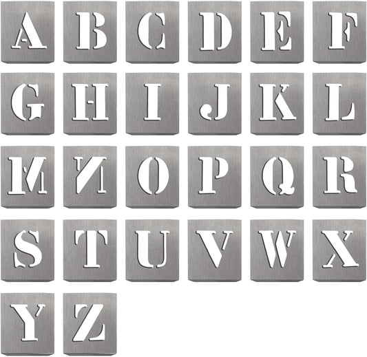HAUTMEC Vintage Aluminum Letters Stencils, A to Z Aluminum Stencils & Holder, 60mm Letters, Shop Stencil, Advertising Stencilling, Craft-Printing, Reusable HT0244-ST
