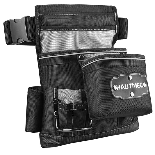 HAUTMEC Maintenance and Electrician Tool Pouch, 12-Pocket 1680D Tool Belt Pouch, Combo Tool Belt with Waist Strap Hammer Holder and 360° Reflective Strips HT0220-TB