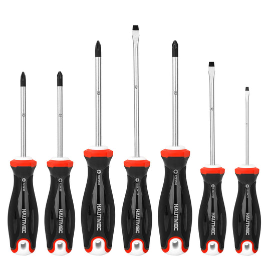 HAUTMEC 7PCS Pro Screwdrivers Set With Forged S2 Shanks, Magnetic Tips And Tri-Material Cushion Grip for Automotive Repair and Site Renovation.(HT0330)