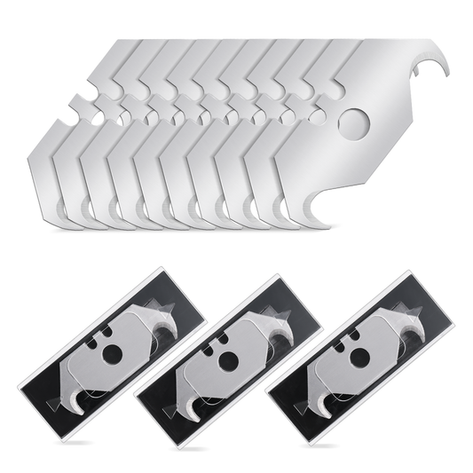 HAUTMEC 30 Pack Utility Knife Hook Blades, SK5 Steel, All-Purpose Blade Replacement with Safty Dispenser, Box Cutter, Standard Size Razor Blades for Box, Carpet, Rope, Trim Roof Materials, HTUBM25012
