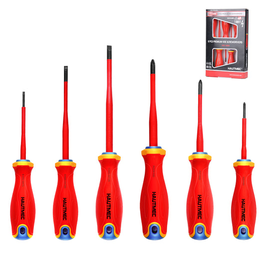 HAUTMEC 1000V 6Piece VDE Insulated Screwdrivers Set with Forged S2 Shanks, Magnetic Tips, Tri-Material Cushion Grip, Professional Electrician Screwdriver Kit, HT0331