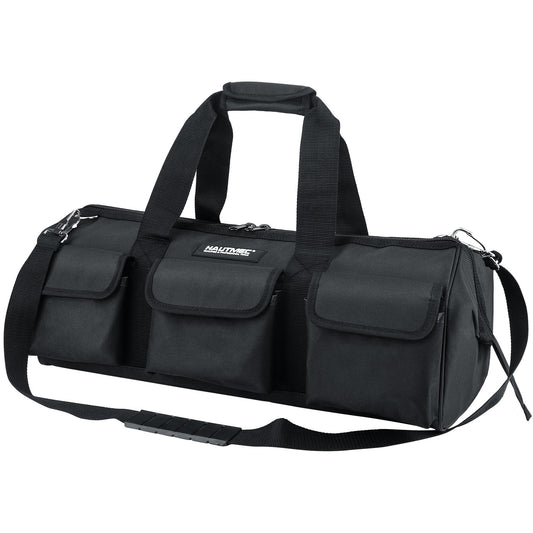 HAUTMEC 24" Heavy-Duty Tool Bag for Men, Portable Wide Mouth Tool Bag with 21-Pockets, Waterproof Molded Base, Adjustable Shoulder Strap & Metal Frame Structure, All Black – HT0184
