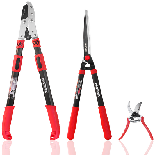 HAUTMEC Pro Loppers Hedge Shears & Pruners Combo Set 3-Piece Garden Pruning Shears Hedge Clippers,Heavy Duty Tree & Shrub Kit for Yard, Lawn & Garden, Professional Branch Cutter Tree Trimmer,HT0462