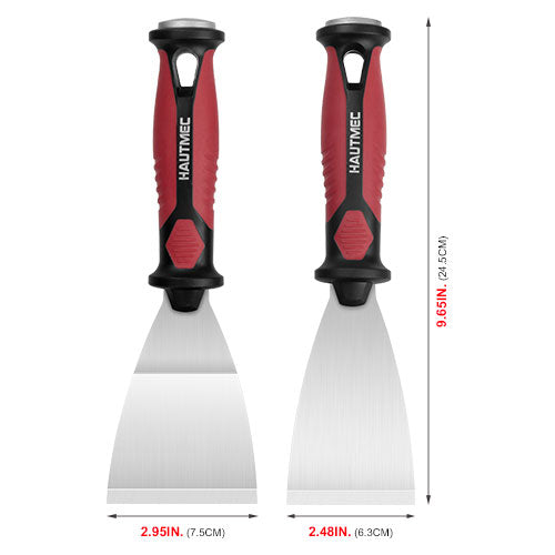 HAUTMEC 2pc Putty Knife Set, 2.5 in Staight and 3 in Offset Scrapers, Heavy Duty Stainless Steel Blade and Hammer End for Removing Wallpaper, Applying Putty, Plaster, Cement HT0061