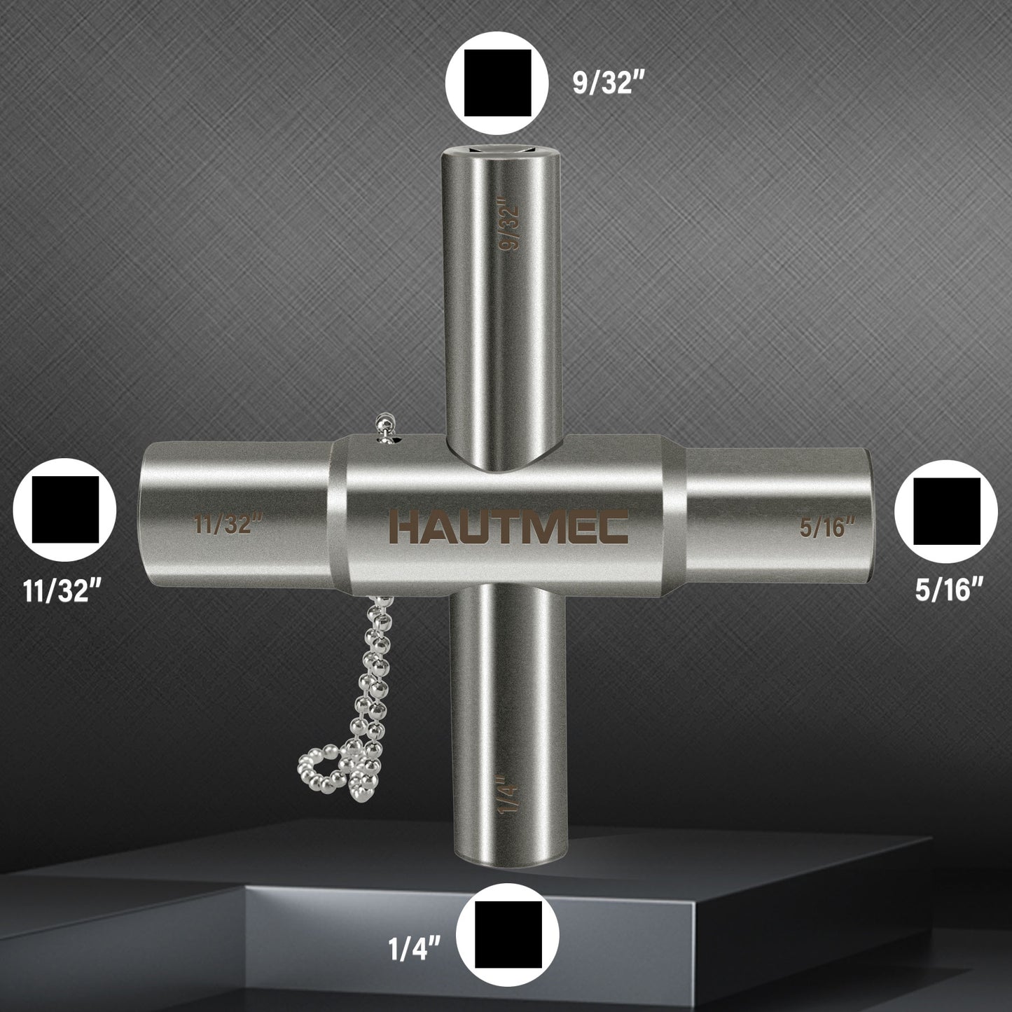HAUTMEC 4 Way Sillcock Water Key,1/4", 9/32", 5/16", 11/32" Steel Multi-Function Utility Key for Sillcocks Faucets Valves Spigots PL0028
