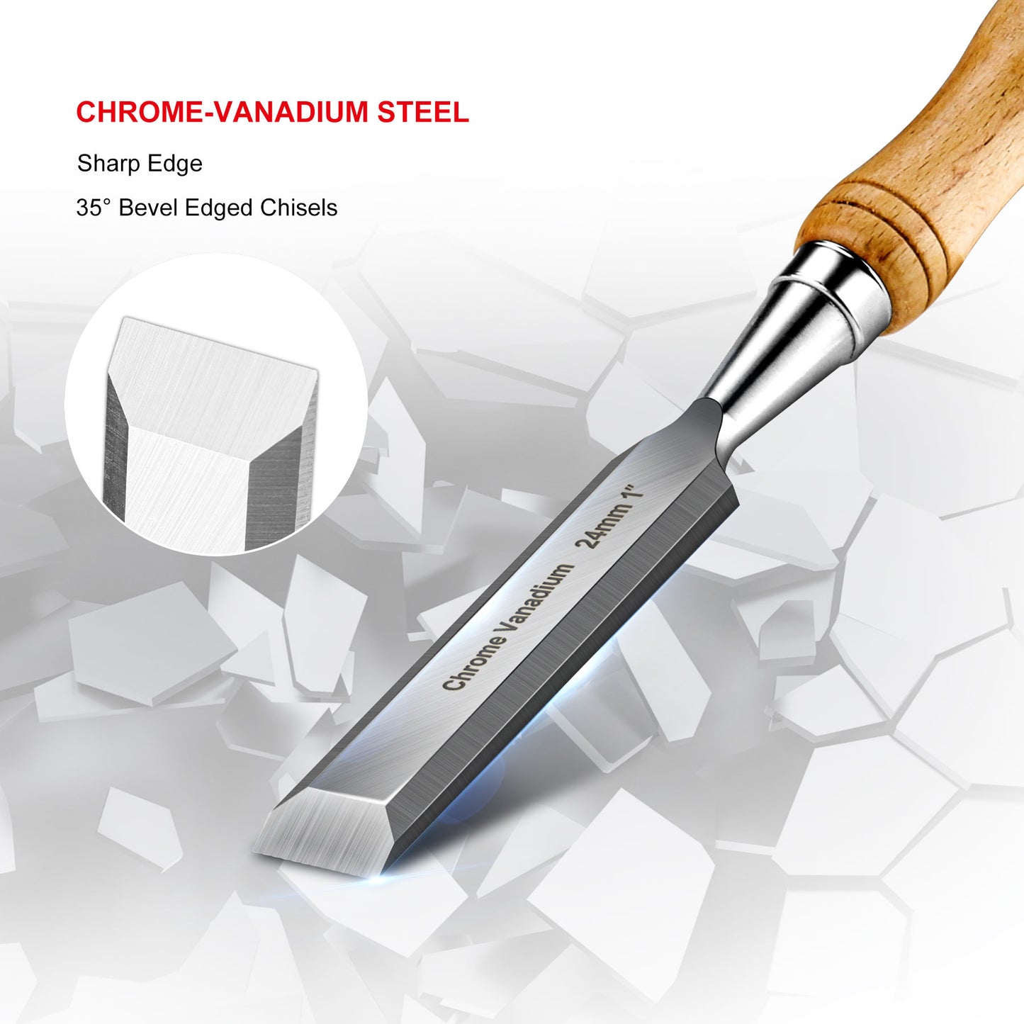 HUATMEC Wood Chisels Set of 4, Carbon Steel Beveled Edge Blade, Beech Handle for Woodingworking and Carving HT0315