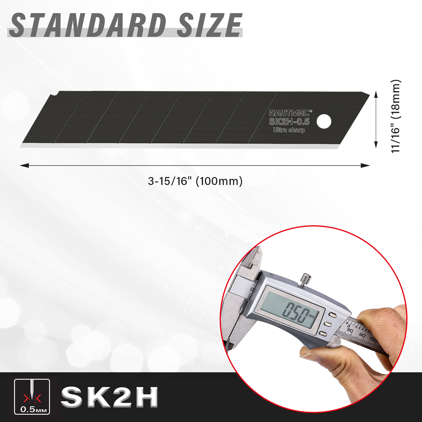 HAUTMEC 10PC 18mm Heavy Duty Utility Knife Blades, SK2H Steel Box Cutter Replacement Rustproof Blades - for Industrial or Construction Applications Bottom Snap-Off & Recycling Box 25008