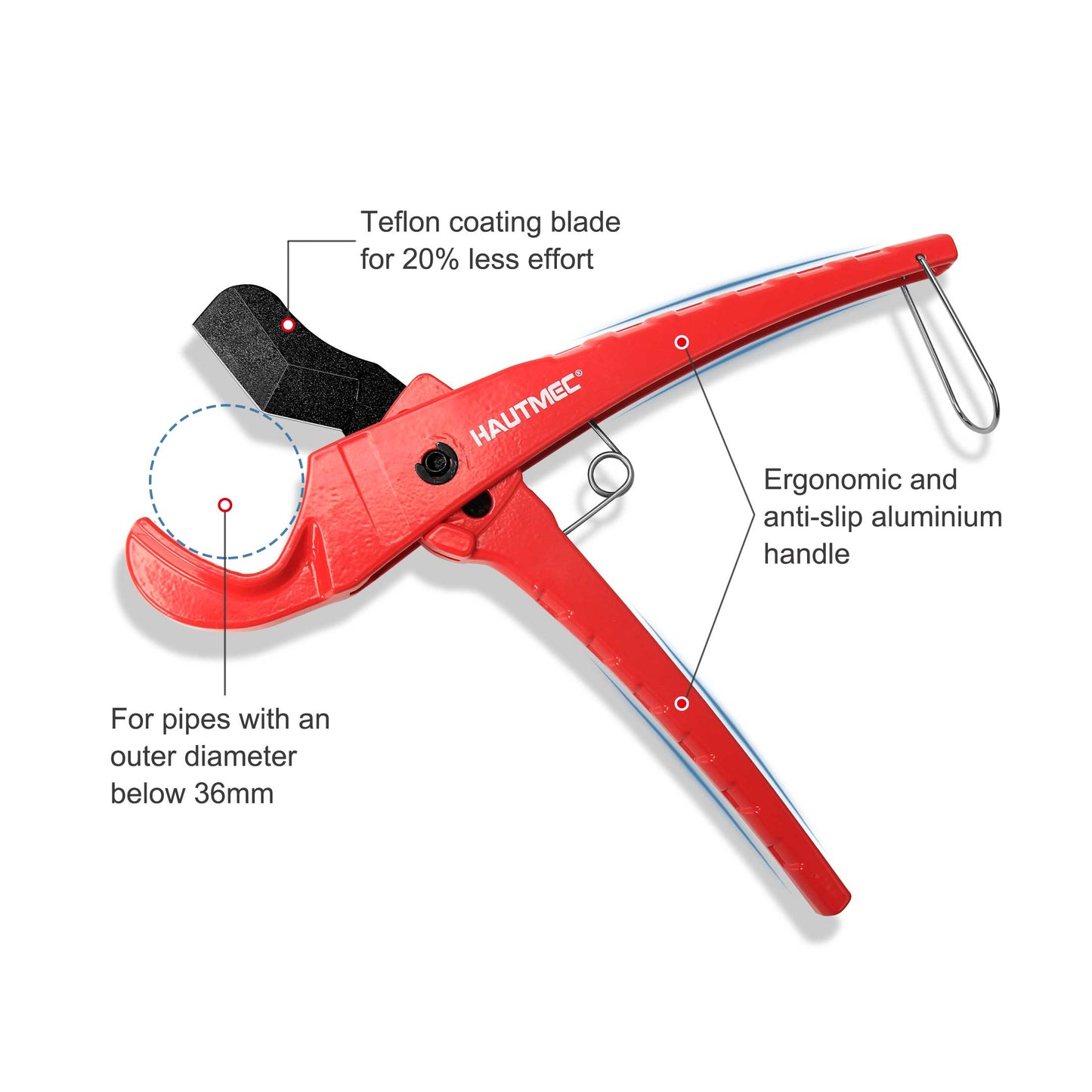 HAUTMEC PEX Pipe and Tubing Cutter for Cutting 36mm PVC, CPVC, PPR, PEX, Rubber Hose and Plumbing Pipes, Ideal for Home Work, Handymen and Plumbers HT0256-TC