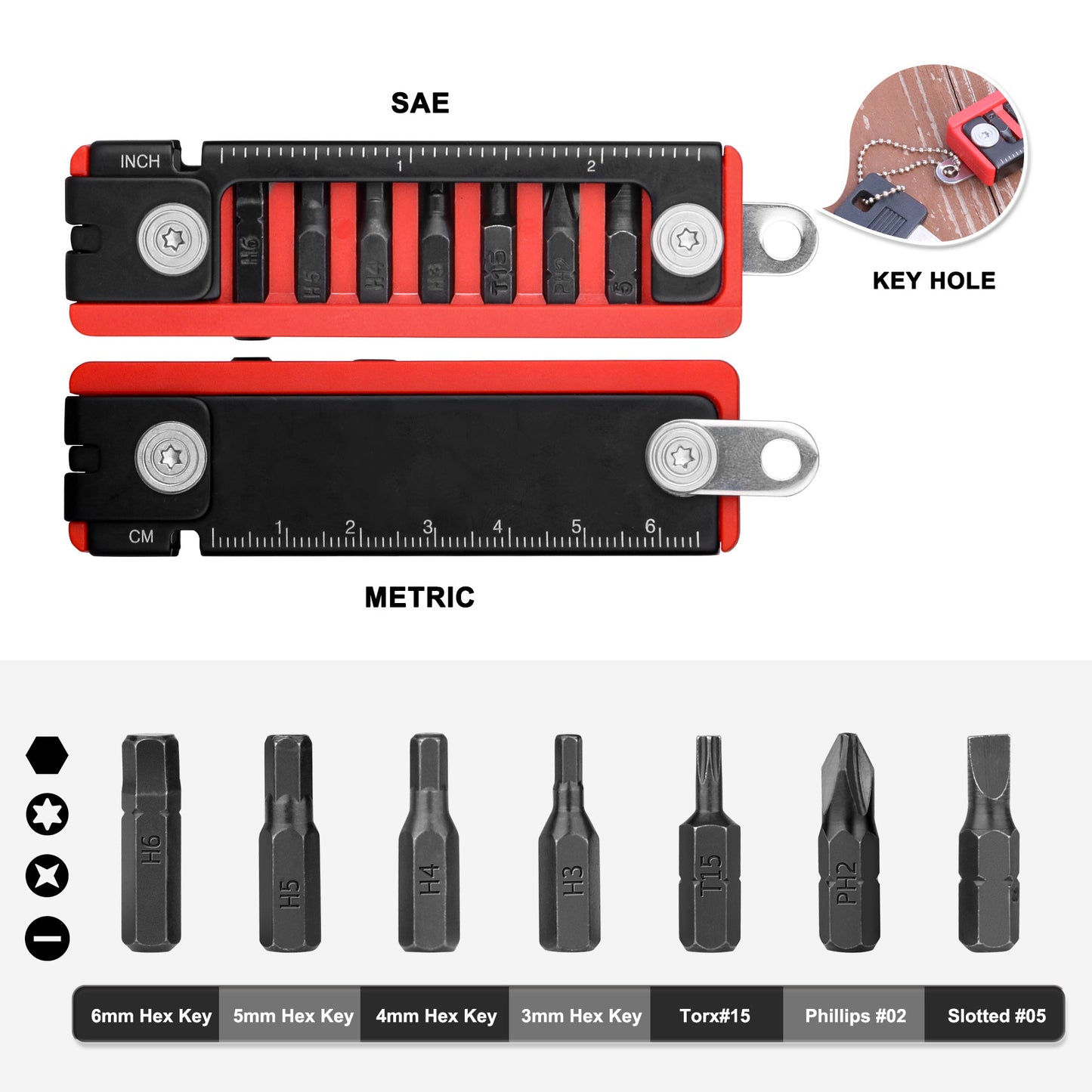 HAUTMEC 7 IN 1 Bike Multitool with Hex Wrenches, Screwdrivers, Ruler, Joint Levers, Key Ring for Bike Repair Tool Kit Christmas Gifts for Him Husband Birthday Gifts from Daughter Son Wife Kids, HT0420