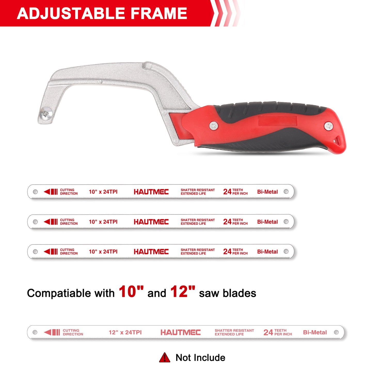 HAUTMEC Mini Hacksaw – Compact Hand Hack Saw Metal Frame With 3 PCS Bimetal HSS Blade, Especially cuts in Tight Hard-Reach Spaces, HT0355-MS