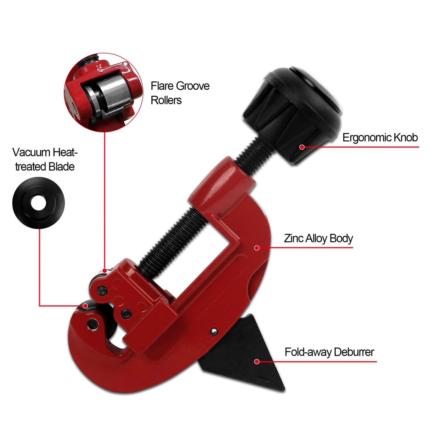HAUTMEC Adjustable Expert Tube Cutter 1/8in - 1-1/8in (3-30mm) with an Extra Blade and deburrer, Heavy Duty Multipurpose Pipe Cutter for Aluminum, Copper, PVC, Thin Stainless Steel Tube PL7261702