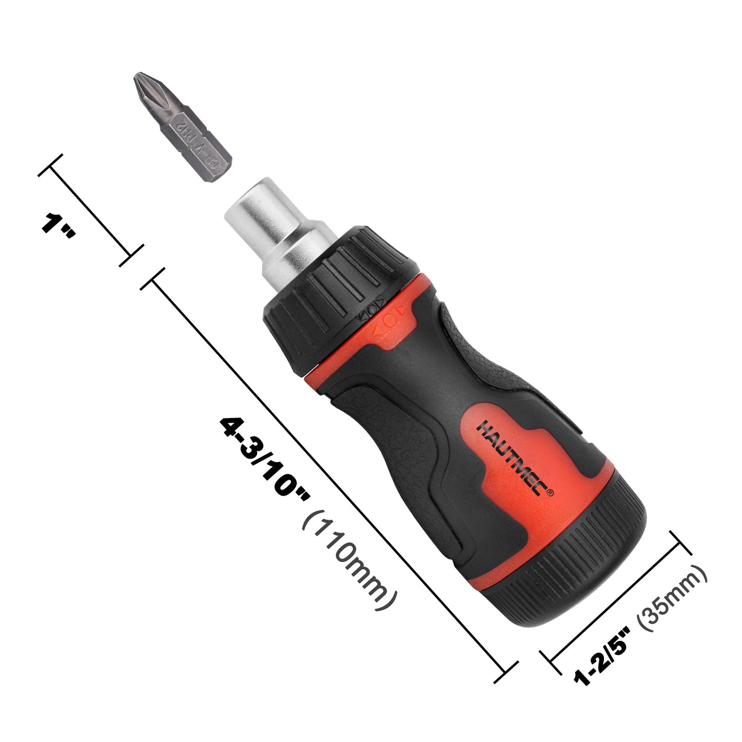 HAUTMEC 7-in-1 Stubby Ratcheting Screwdriver Set, Multi Screwdriver Tool All in One, Ratchet Short Screwdriver Set with Multi Bit Screw Driver for Use in Confined Space, Chrome Vanadium Steel Shaft HT0448