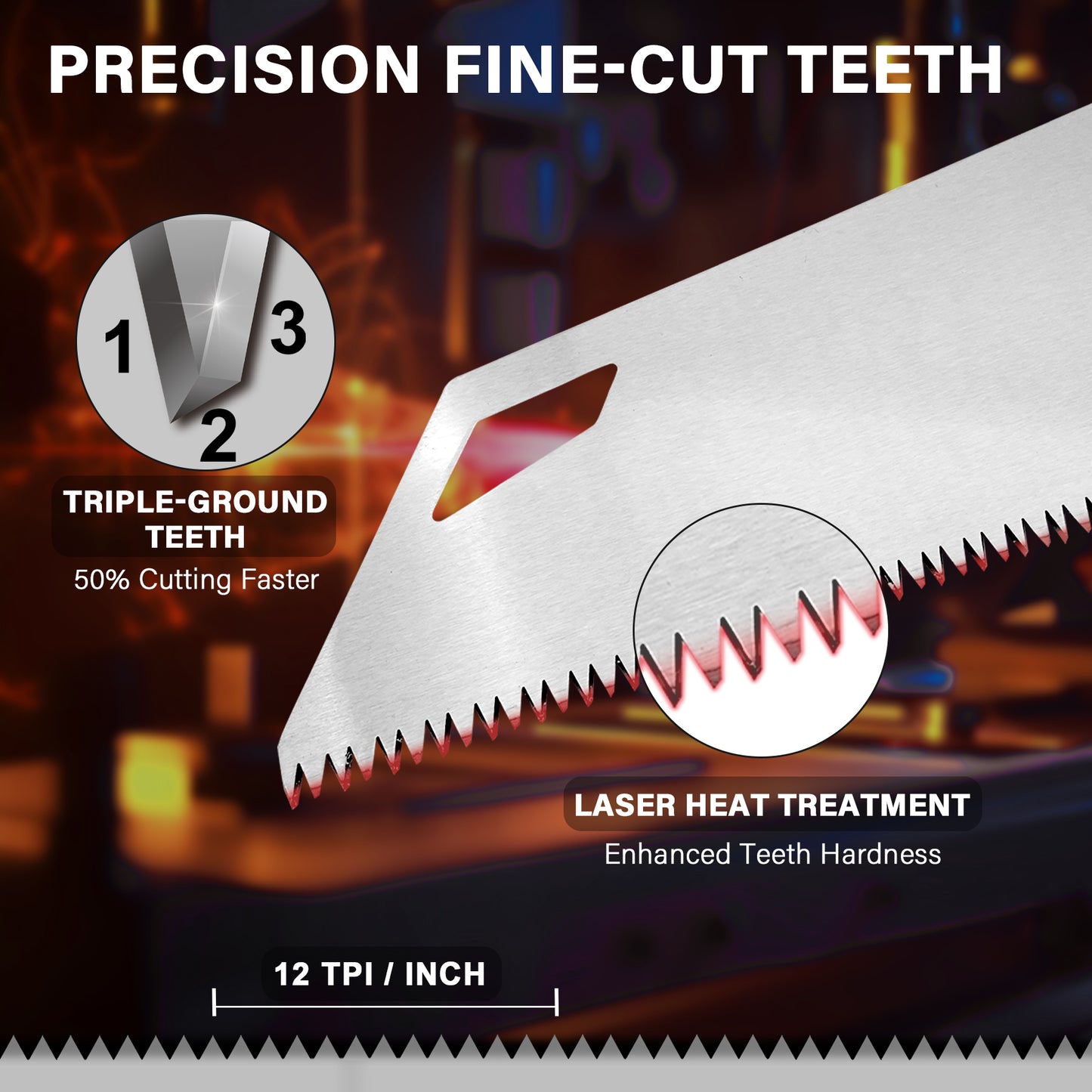 HAUTMEC 14-Inch X-Sharp Pro Hand Saw, Universal Wood Saw with 12 TPI Triple Ground Teeth, Thickened Carbon Steel Blade & Ergonomic Handle, Multi-Use Handsaw for Wood, Plastic, Drywall, PVC – HT0295