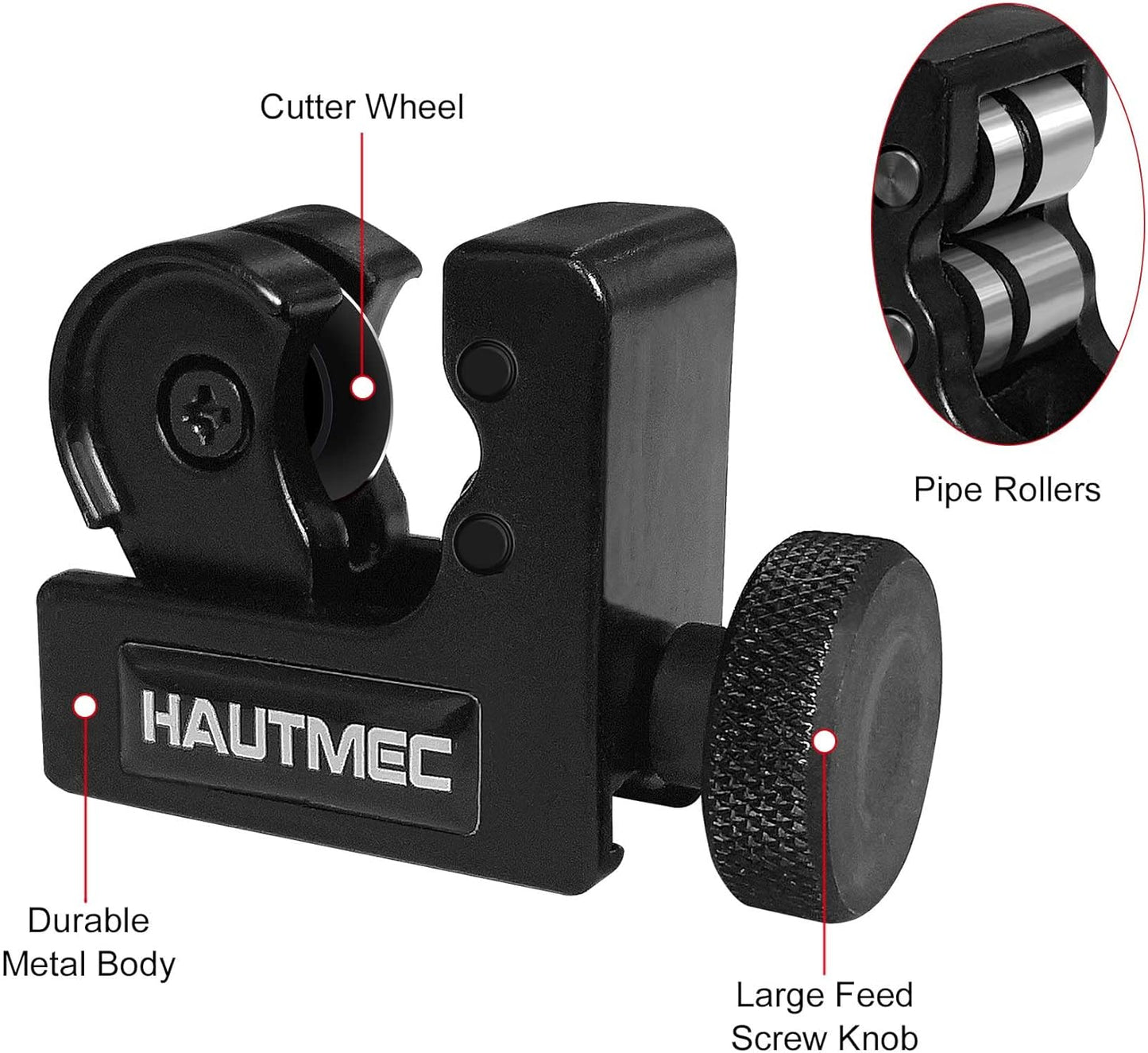 HAUTMEC Mini Tube Cutter Of Diameter from 1/8" to 5/8" OD (3-16mm), Heavy Duty Pipe Cutter for PVC, Copper, Aluminum, and Thin Stainless Steel Tube HT0131-TC