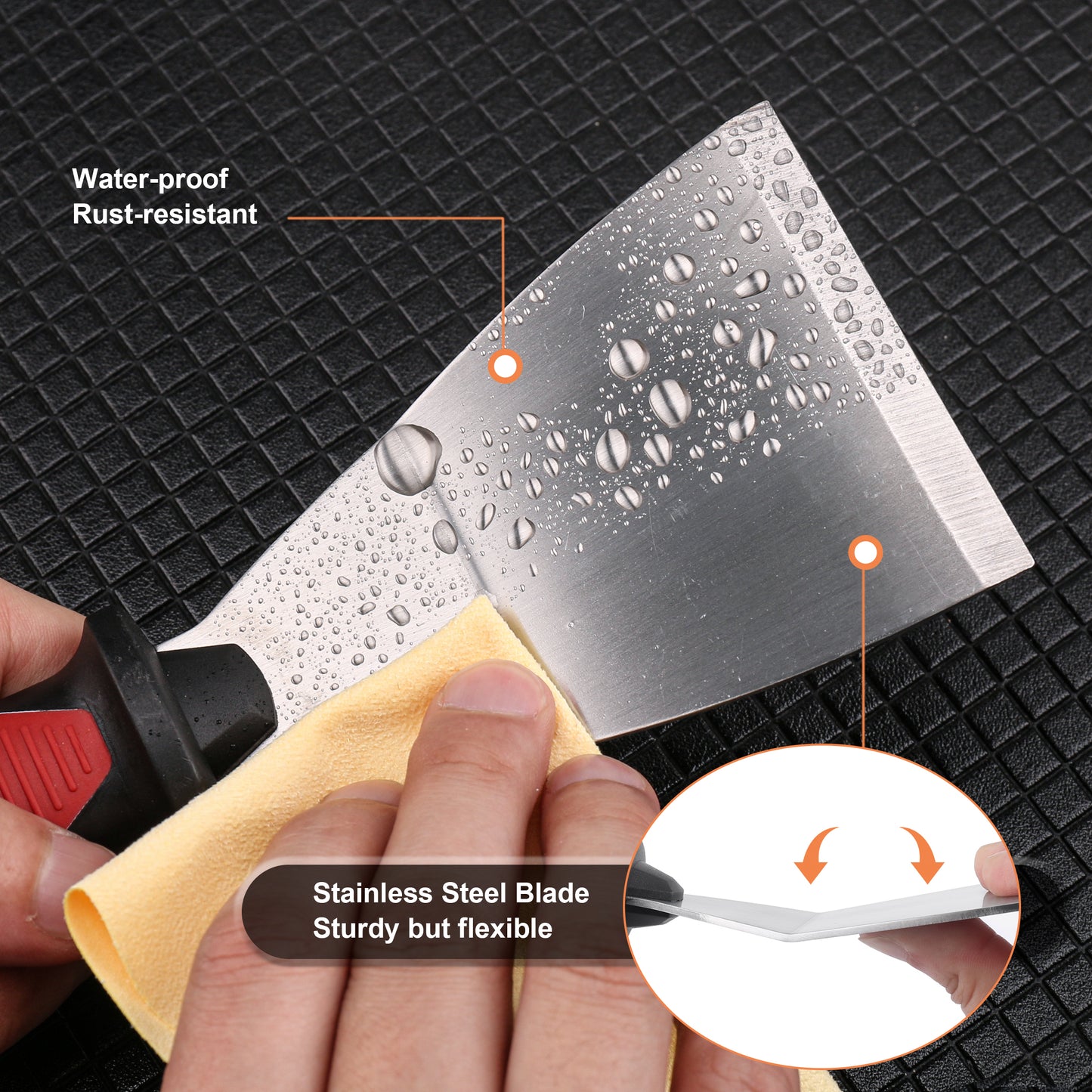 HAUTMEC 2pc Putty Knife Set, 2.5 in Staight and 3 in Offset Scrapers, Heavy Duty Stainless Steel Blade and Hammer End for Removing Wallpaper, Applying Putty, Plaster, Cement HT0061