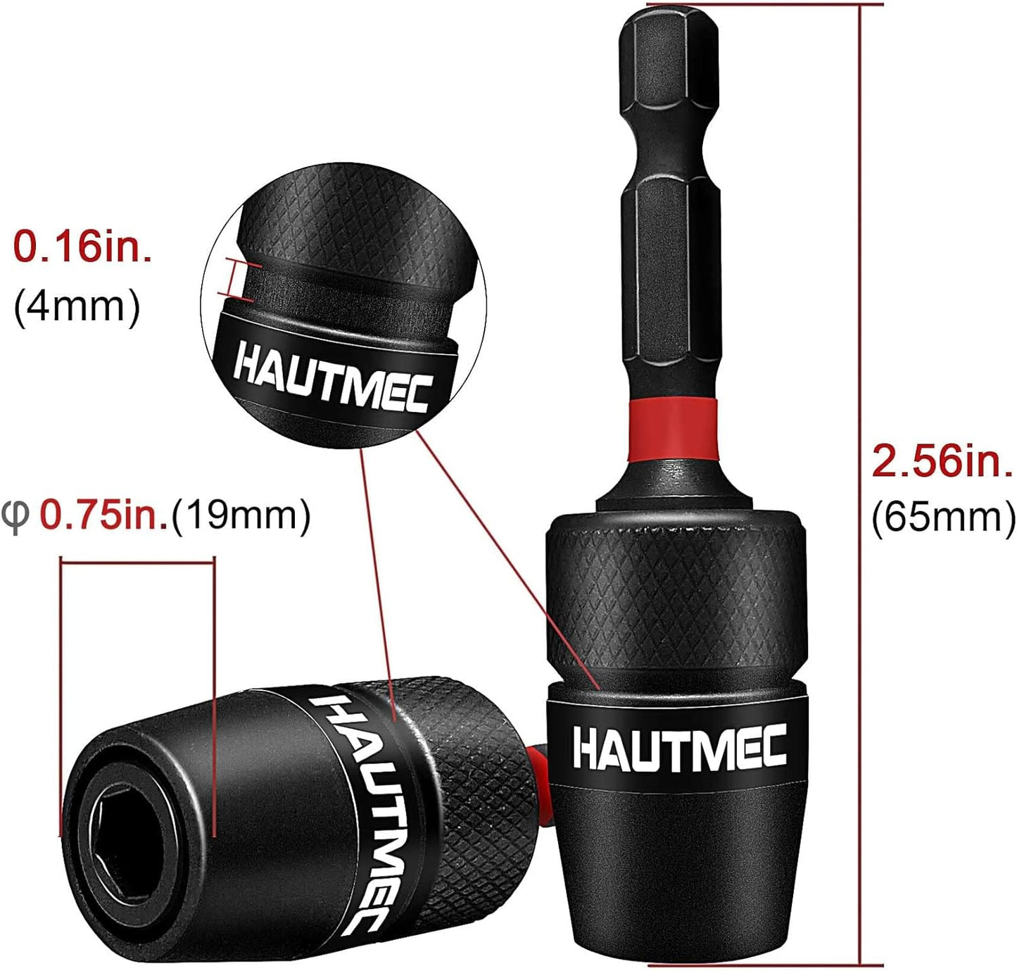HAUTMEC 1/4 Inch Impact Tough Quick Change Bit Holder - One Touch Mechanism for Quick Release for Screwdriver Bits Nuts Drills Maintenance and repairing HT0162-SH